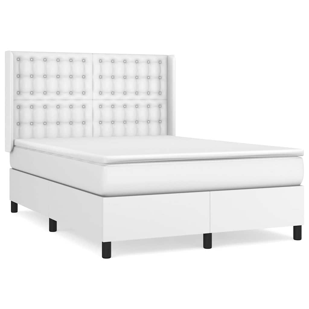 vidaXL Box spring postel s matrací bílá 140 x 190 cm umělá kůže