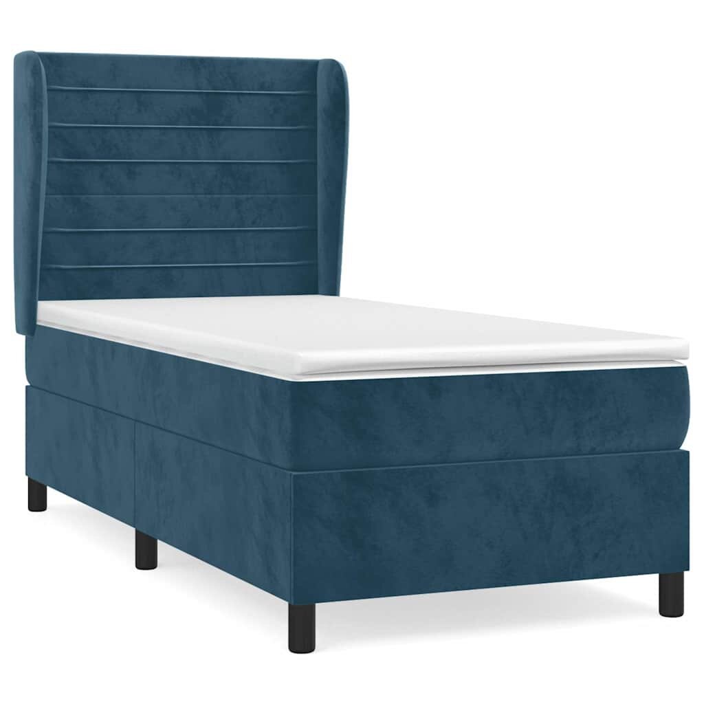 vidaXL Box spring postel s matrací tmavě modrá 100x200 cm samet