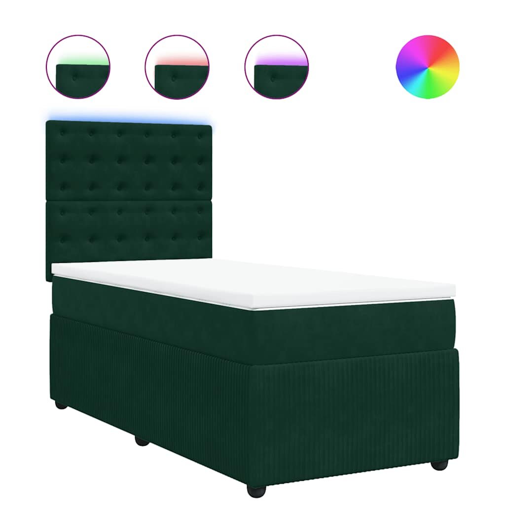 vidaXL Box spring postel s matrací tmavě zelená 90x190 cm samet