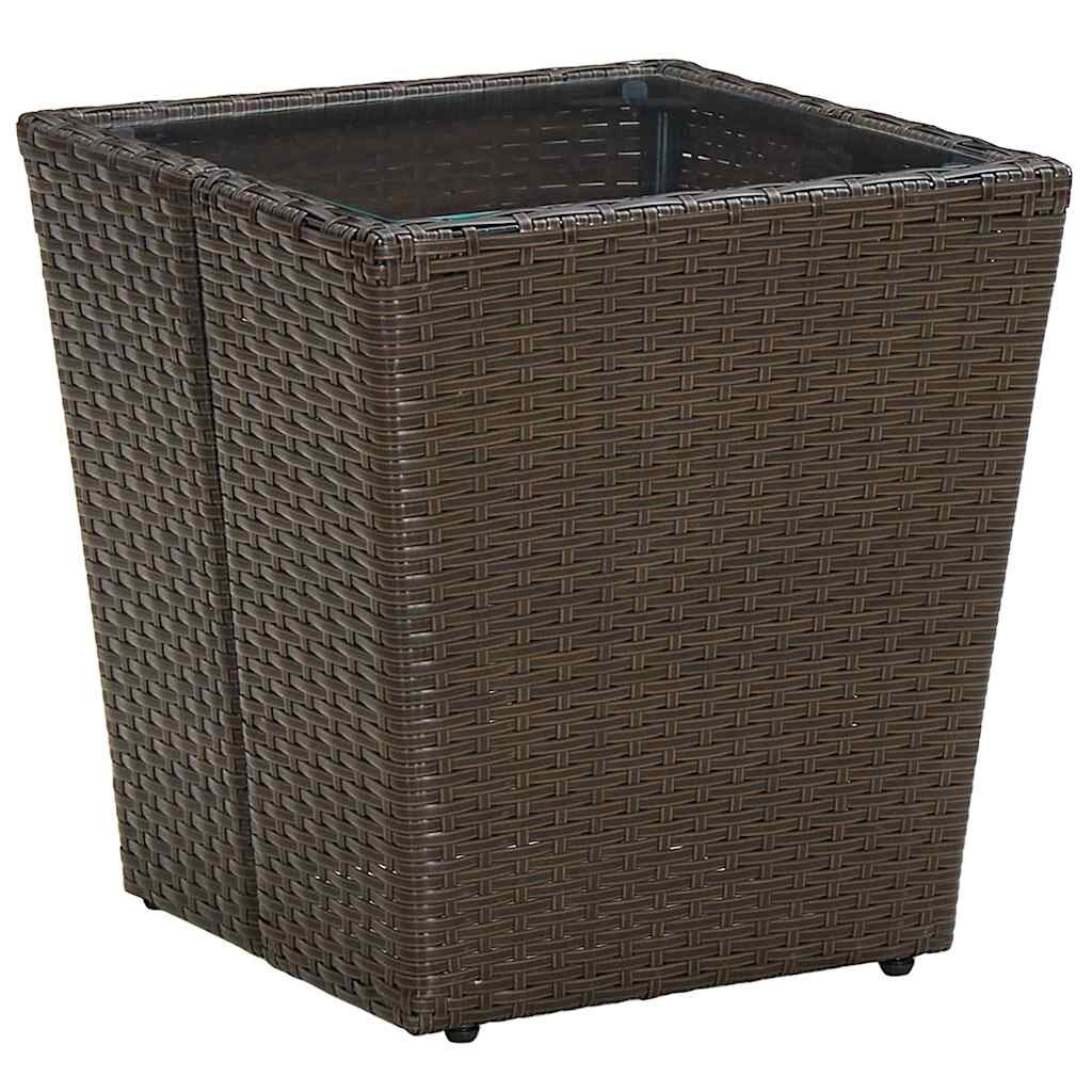 vidaXL Čajový stolek hnědý 415x415x44 cm polyratan a tvrzené sklo