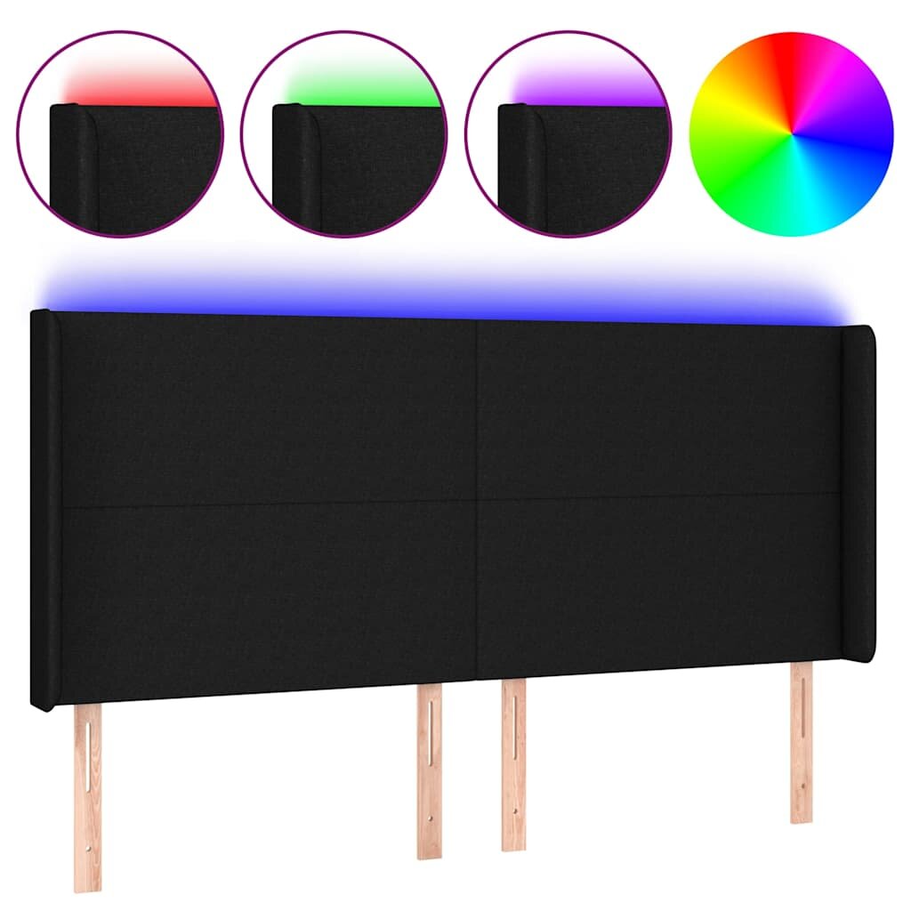 vidaXL Čelo postele s LED černé 183 x 16 x 118/128 cm textil