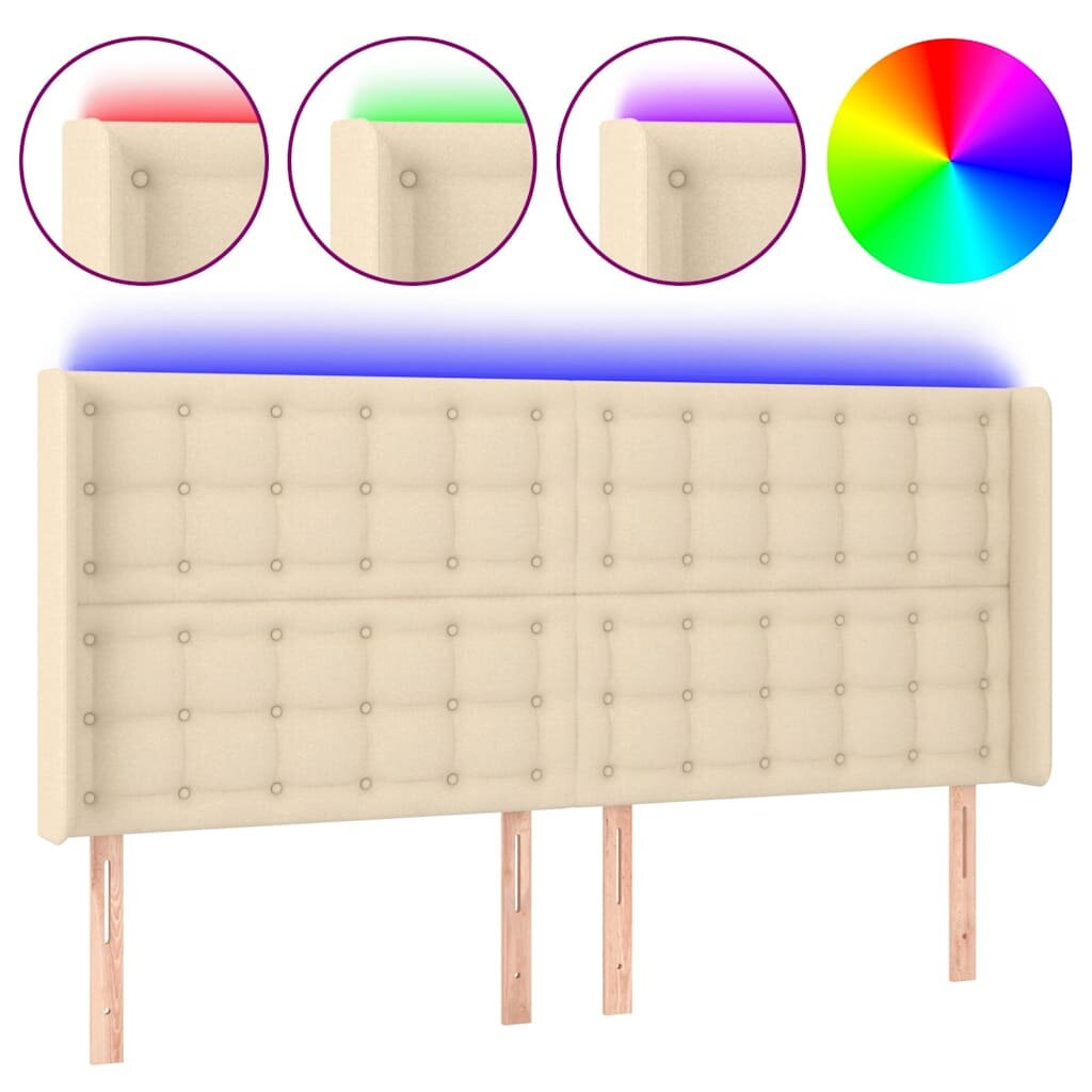vidaXL Čelo postele s LED krémové 163 x 16 x 118/128 cm textil