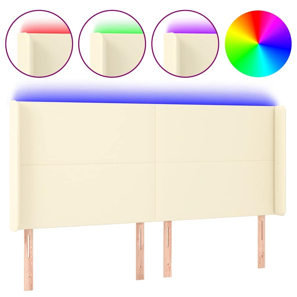 vidaXL Čelo postele s LED krémové 163 x 16 x 118/128 cm umělá kůže