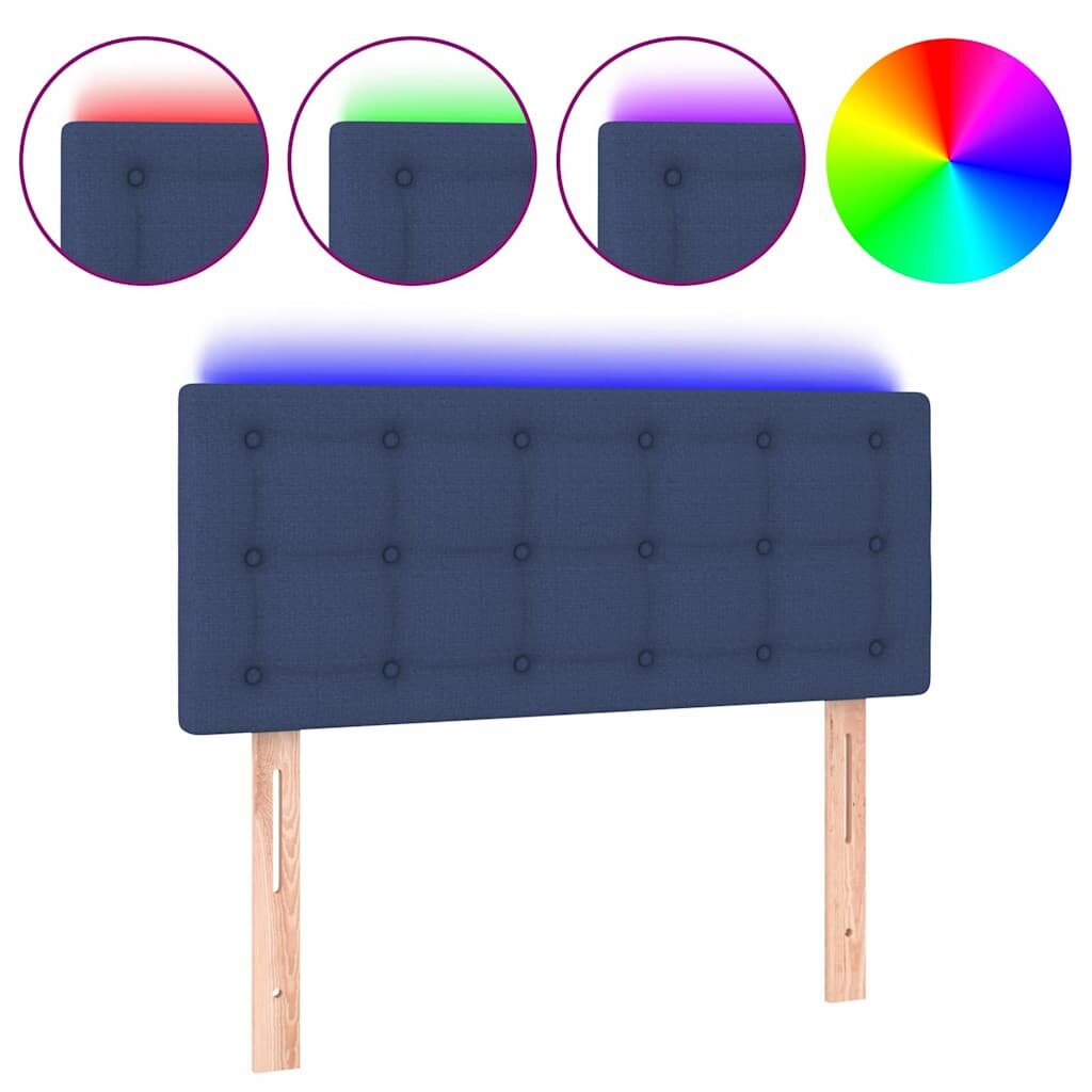 vidaXL Čelo postele s LED modré 90x5x78/88 cm textil