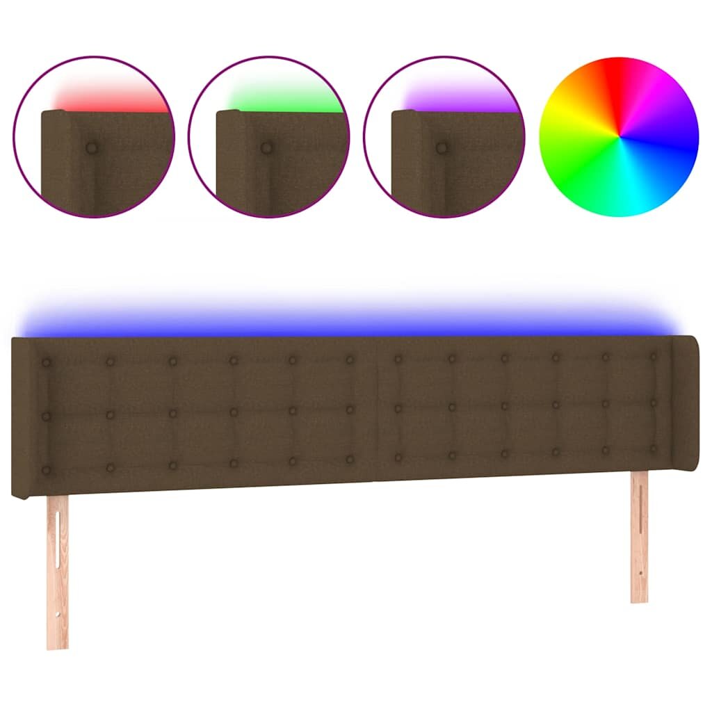 vidaXL Čelo postele s LED tmavě hnědé 183 x 16 x 78/88 cm textil