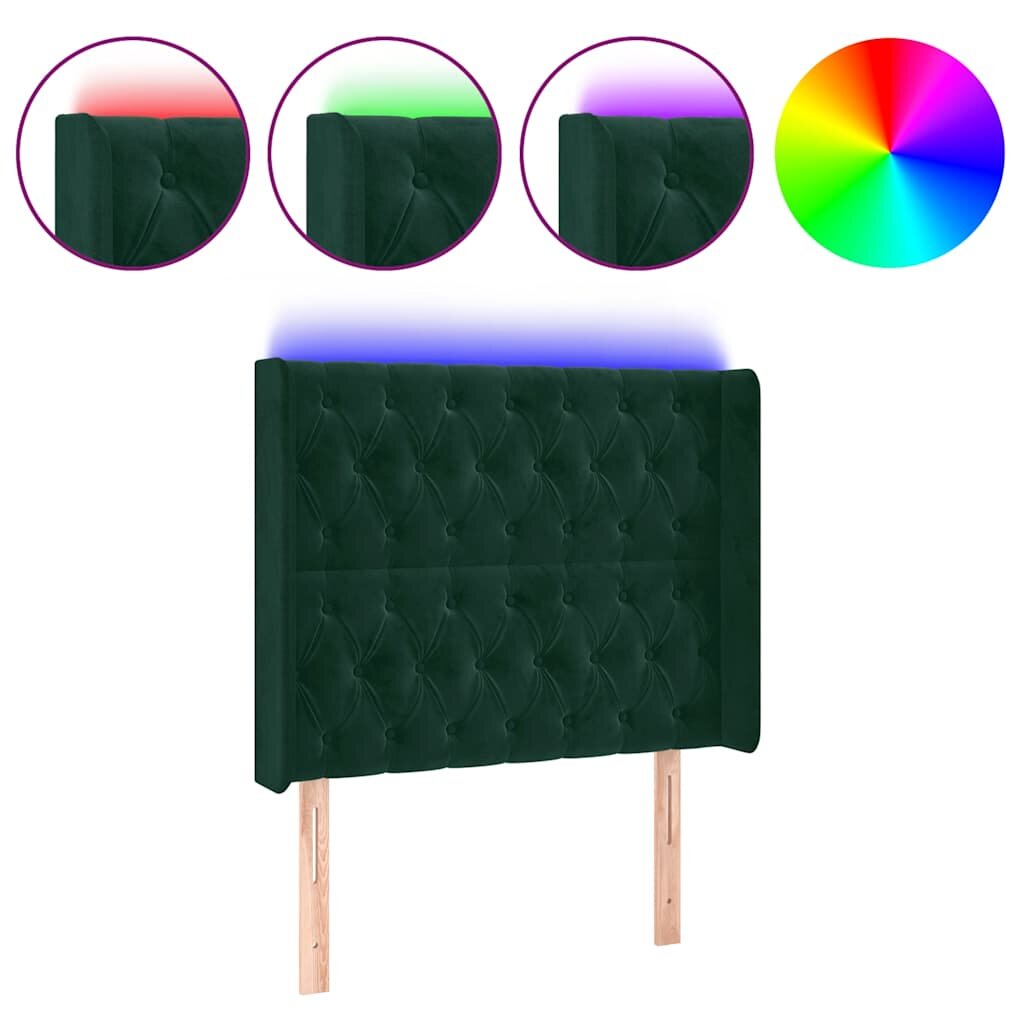 vidaXL Čelo postele s LED tmavě zelené 103 x 16 x 118/128 cm samet
