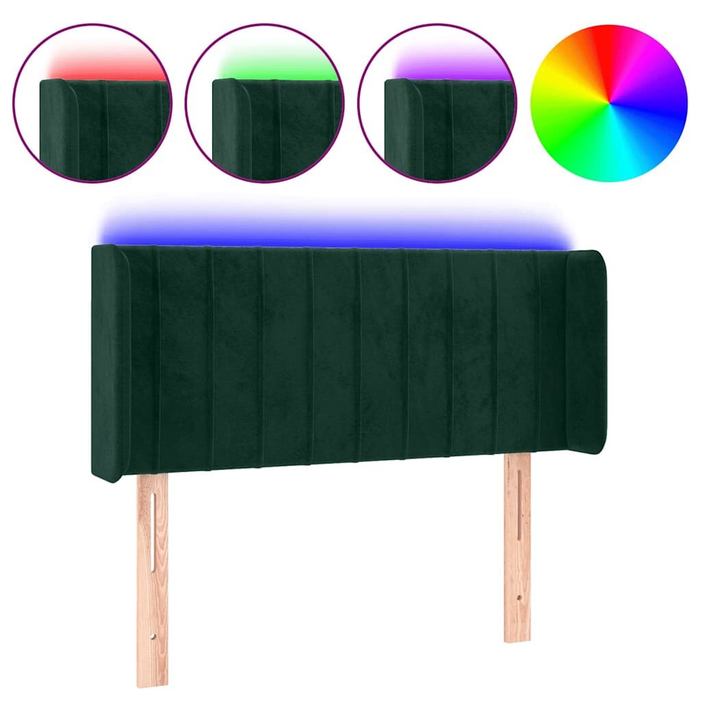 vidaXL Čelo postele s LED tmavě zelené 103 x 16 x 78/88 cm samet