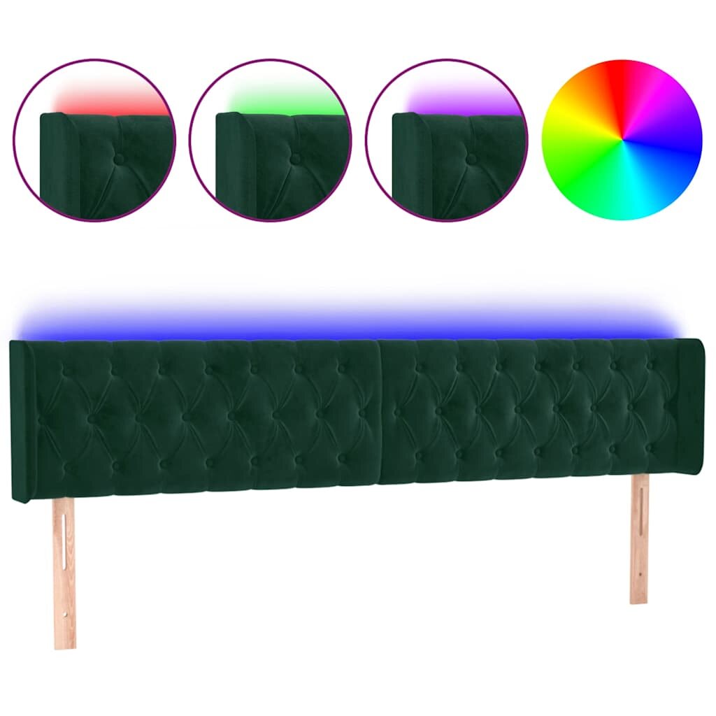 vidaXL Čelo postele s LED tmavě zelené 183 x 16 x 78/88 cm samet
