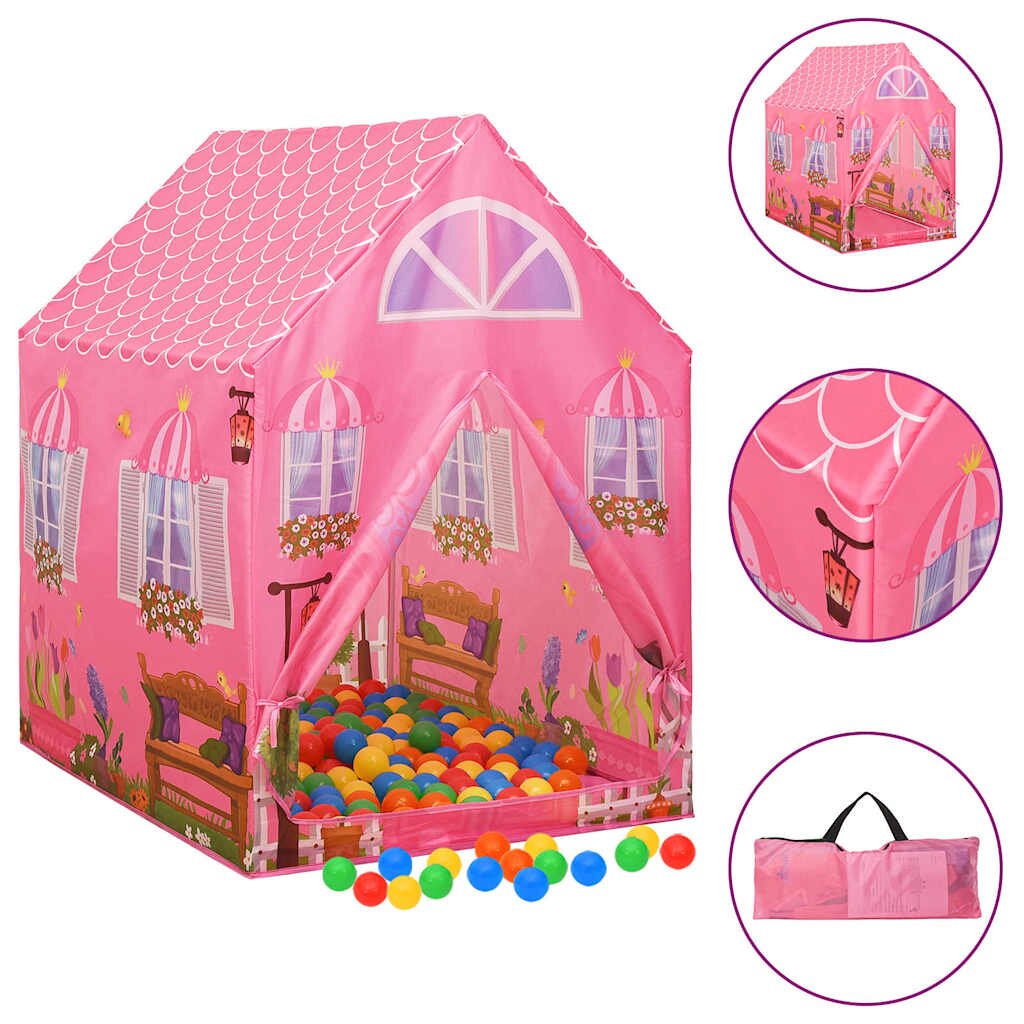 vidaXL Dětský hrací stan s 250 míčky růžový 69 x 94 x 104 cm