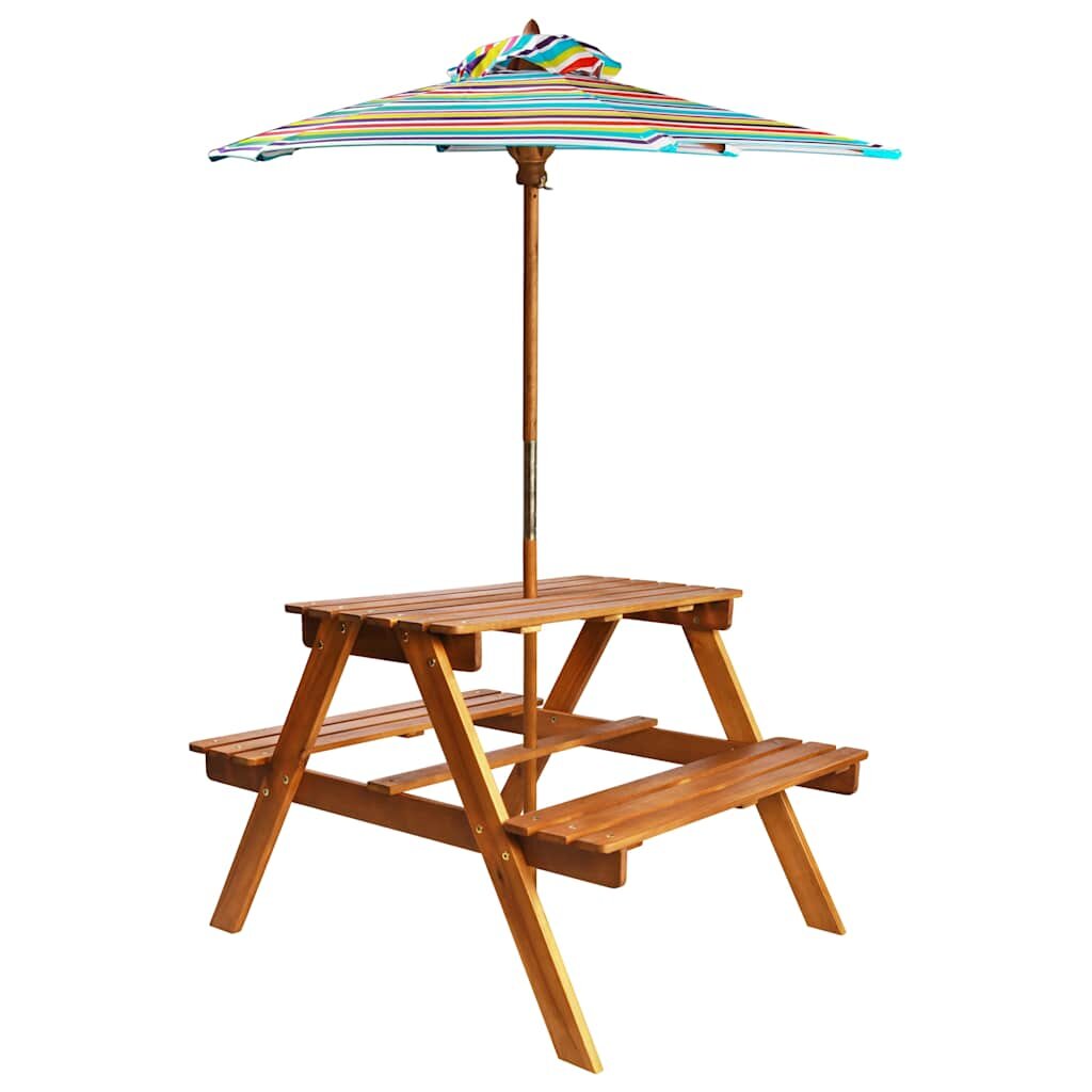 vidaXL Dětský piknikový stůl se slunečníkem 79x90x60 cm masivní akácie