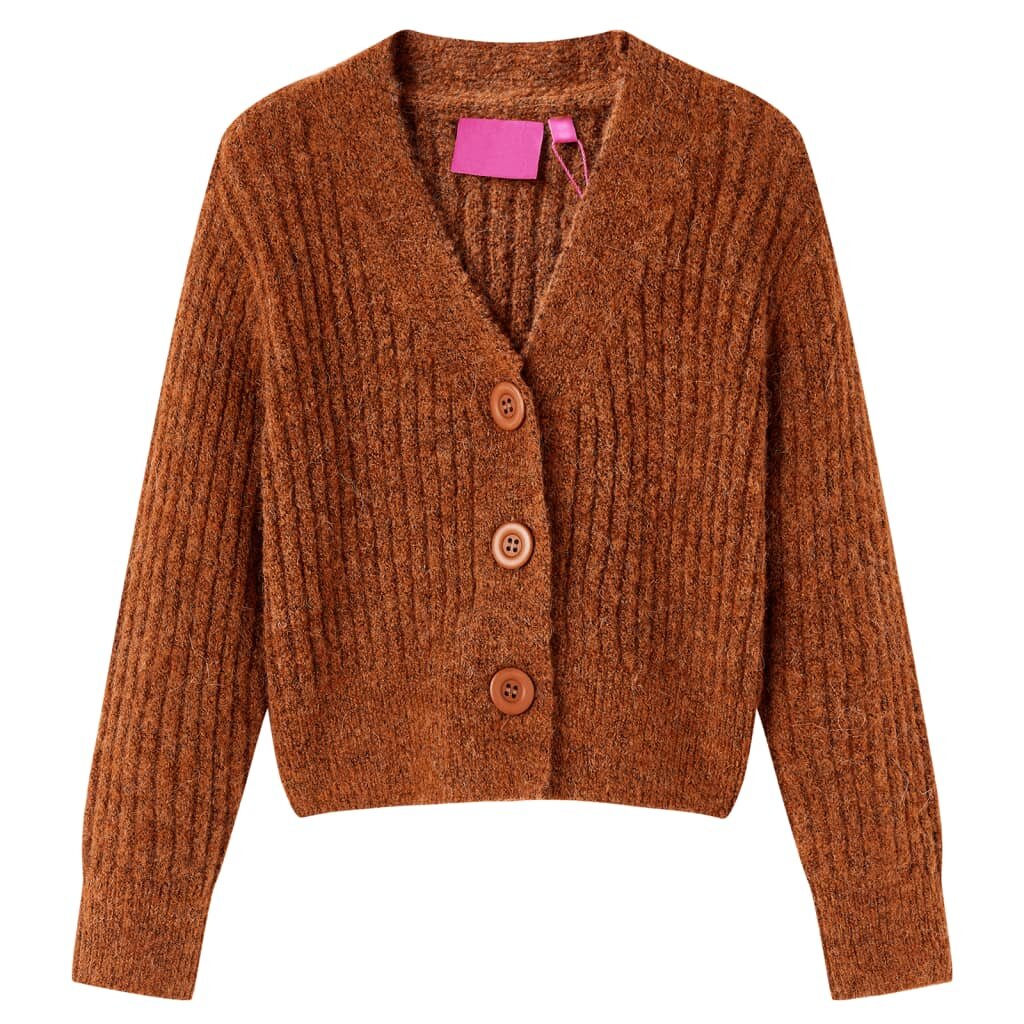vidaXL Dětský pletený cardigan koňakový 104