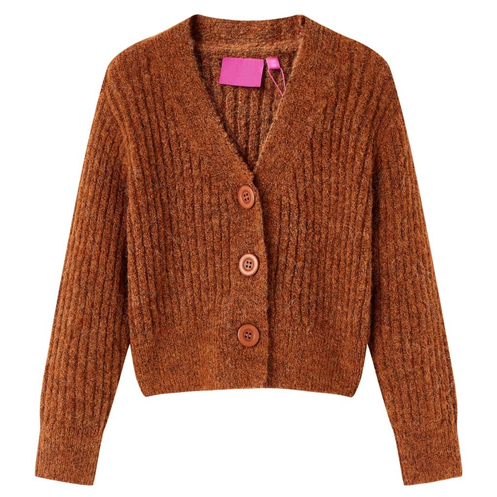vidaXL Dětský pletený cardigan koňakový 128