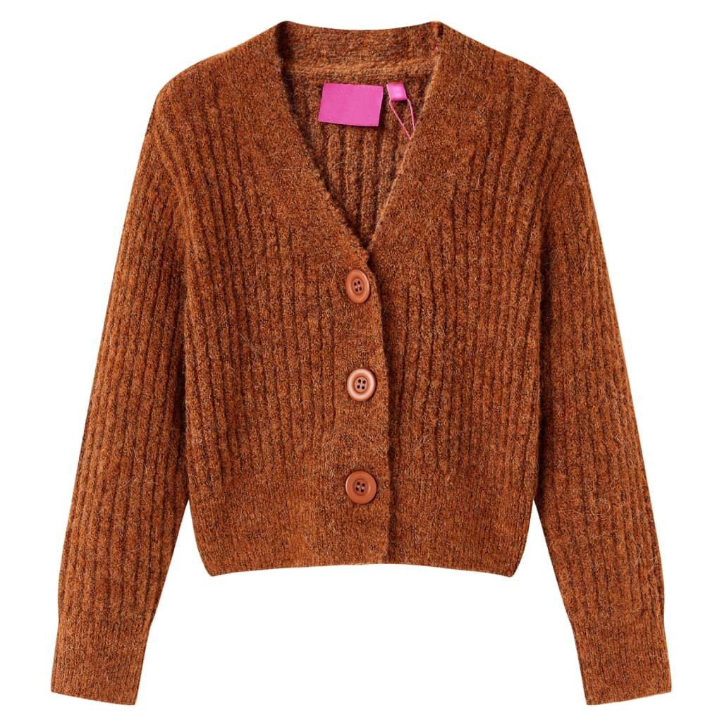 vidaXL Dětský pletený cardigan koňakový 92