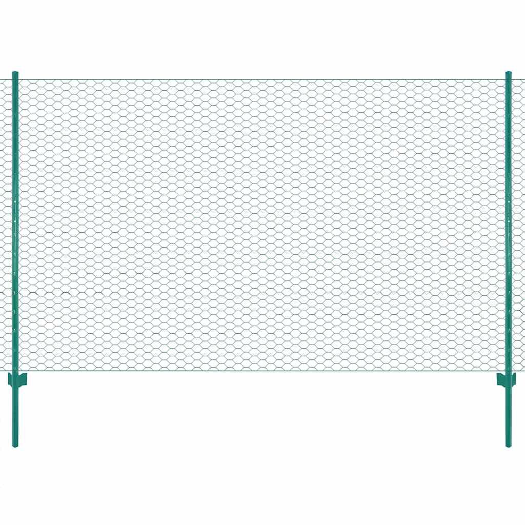 vidaXL Drátěný plot se sloupky ocel 25 x 15 m zelený