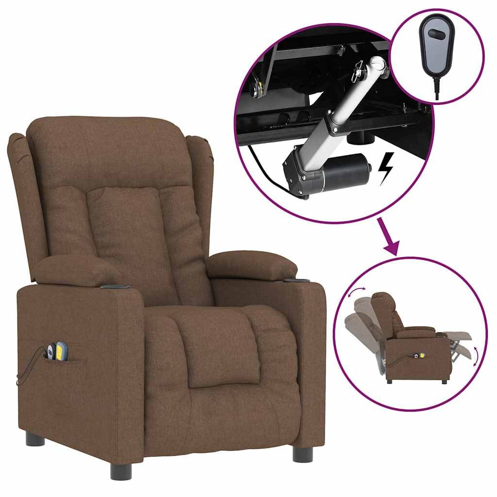 vidaXL Elektrické masážní křeslo hnědé textil