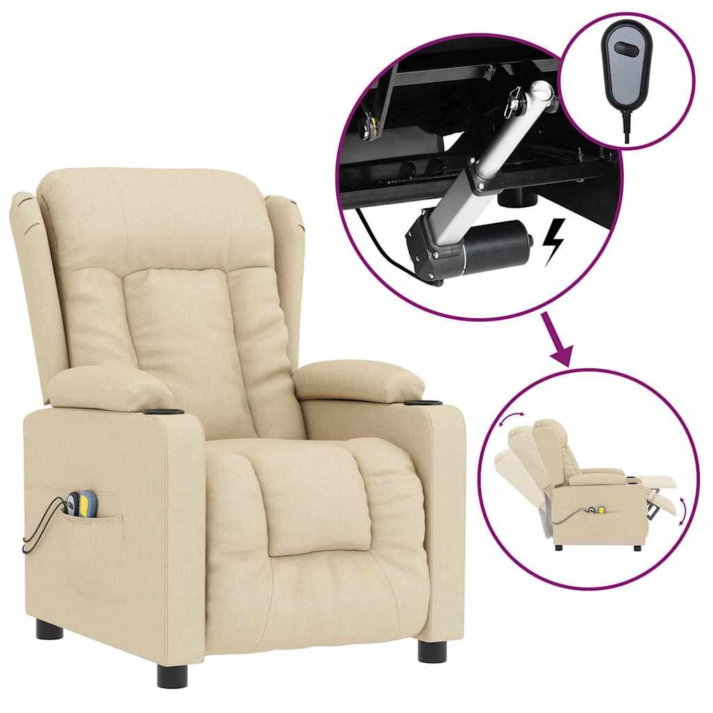 vidaXL Elektrické masážní křeslo krémové textil