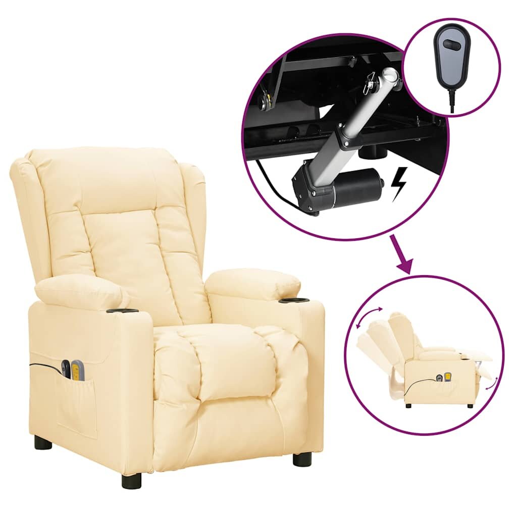 vidaXL Elektrické masážní křeslo krémové umělá kůže