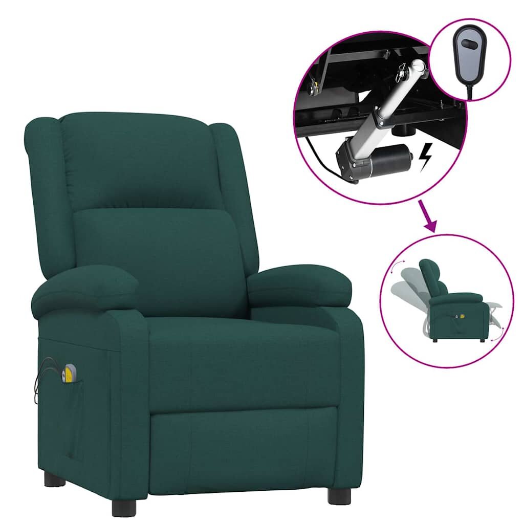vidaXL Elektrické masážní křeslo tmavě zelené textil