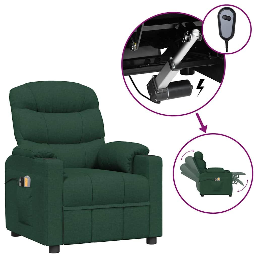 vidaXL Elektrické masážní křeslo tmavě zelené textil