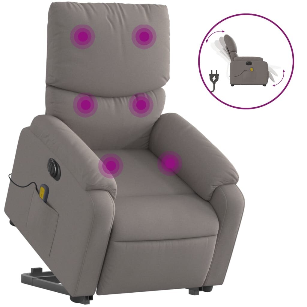 vidaXL Elektrické zvedací masážní polohovací křeslo taupe textil