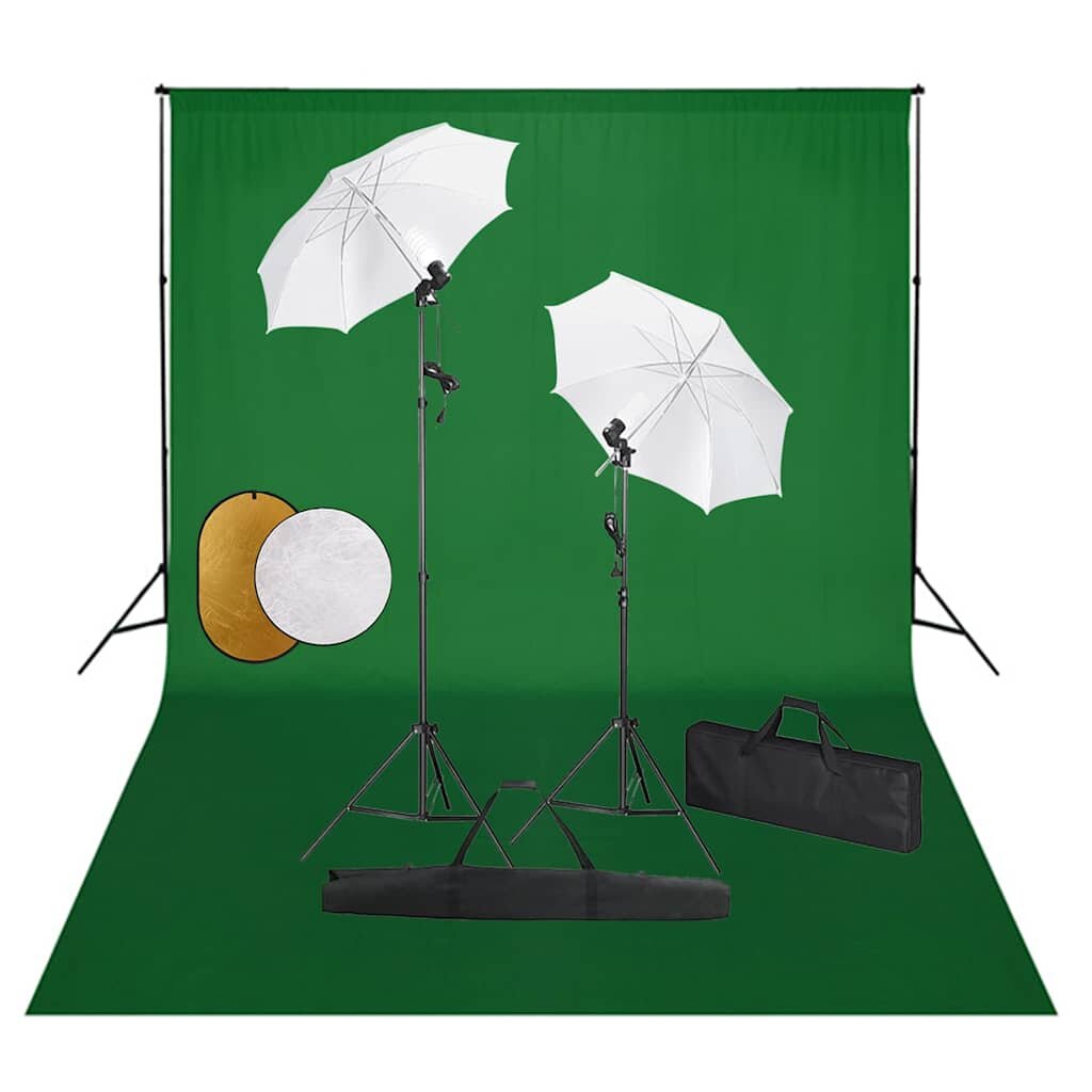 vidaXL Foto studio set s lampami deštníky pozadím a odraznou deskou