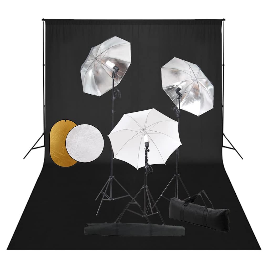 vidaXL Foto studio set s lampami deštníky pozadím a odraznou deskou