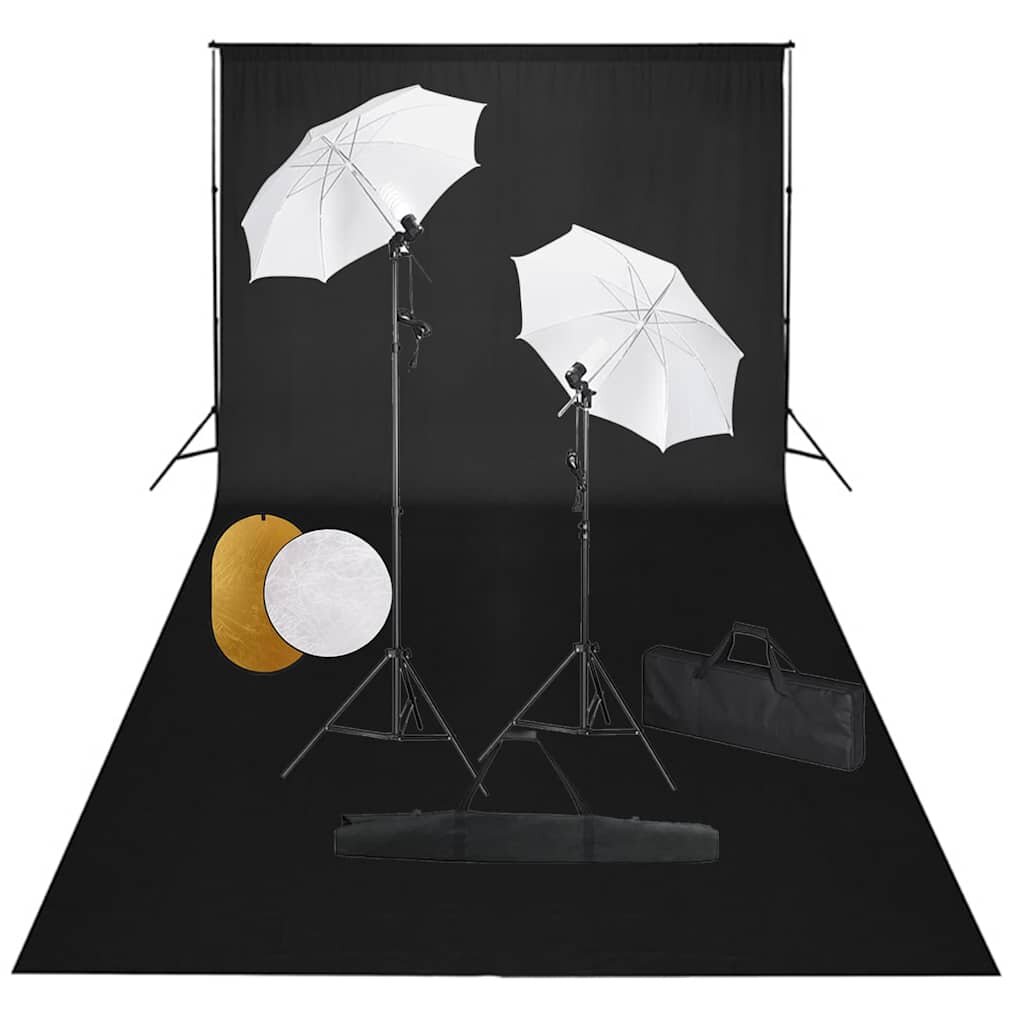vidaXL Foto studio set s lampami deštníky pozadím a odraznou deskou