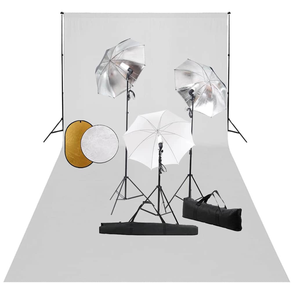 vidaXL Foto studio set s lampami deštníky pozadím a odraznou deskou