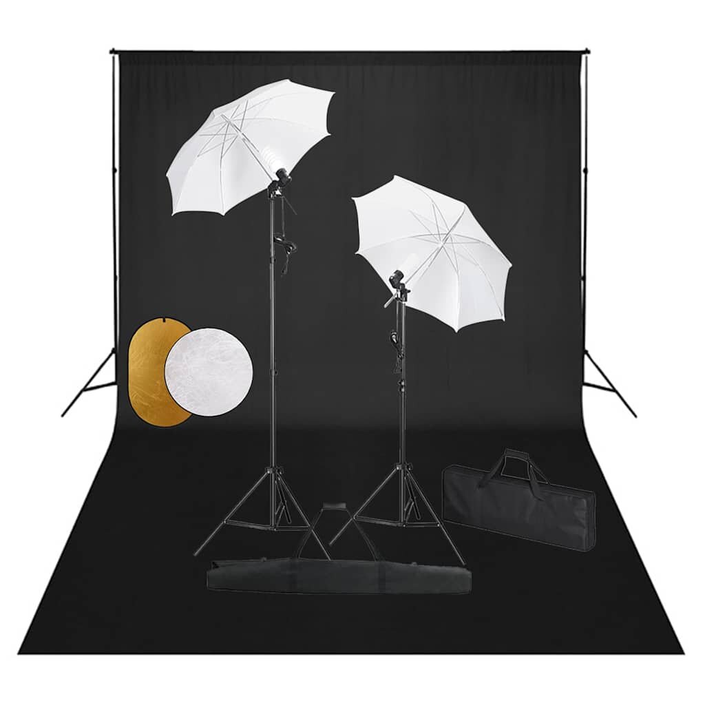 vidaXL Foto studio set s lampami deštníky pozadím a odraznou deskou