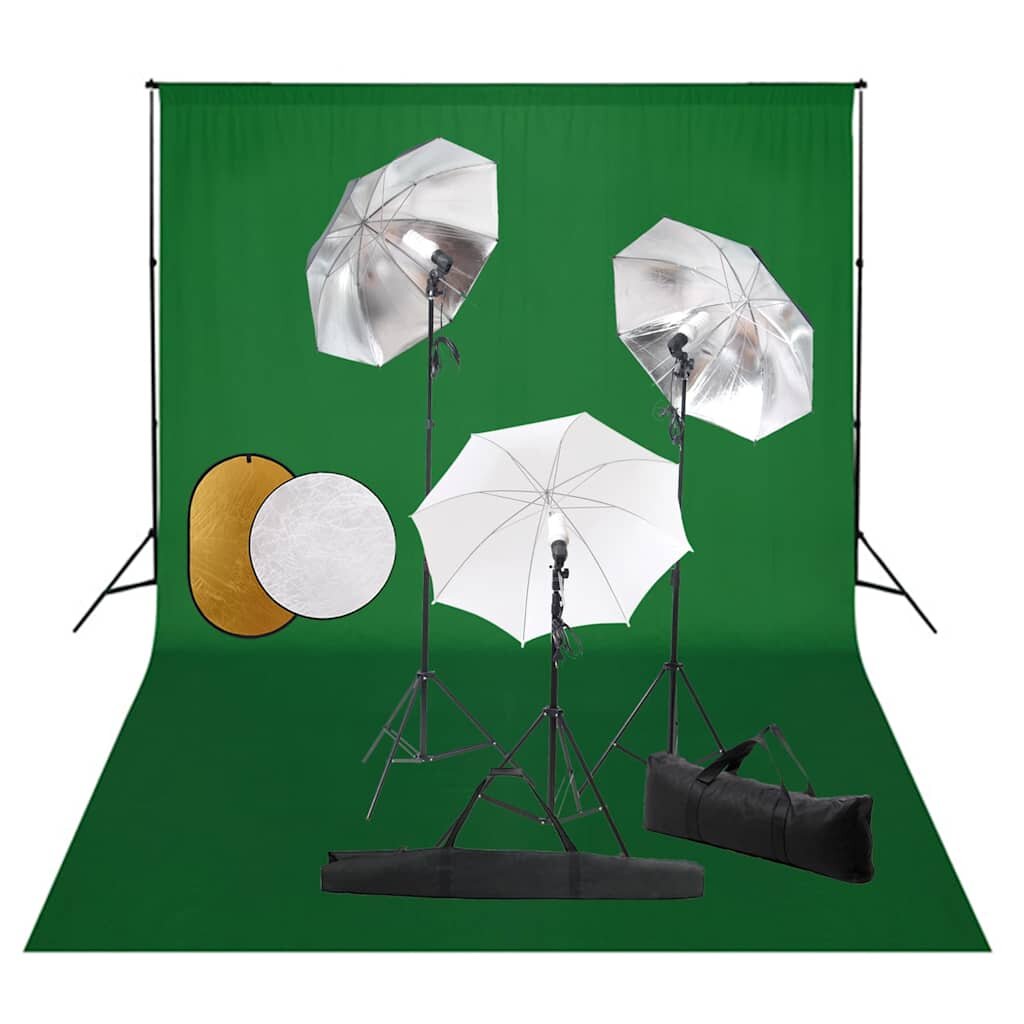 vidaXL Foto studio set s lampami deštníky pozadím a odraznou deskou
