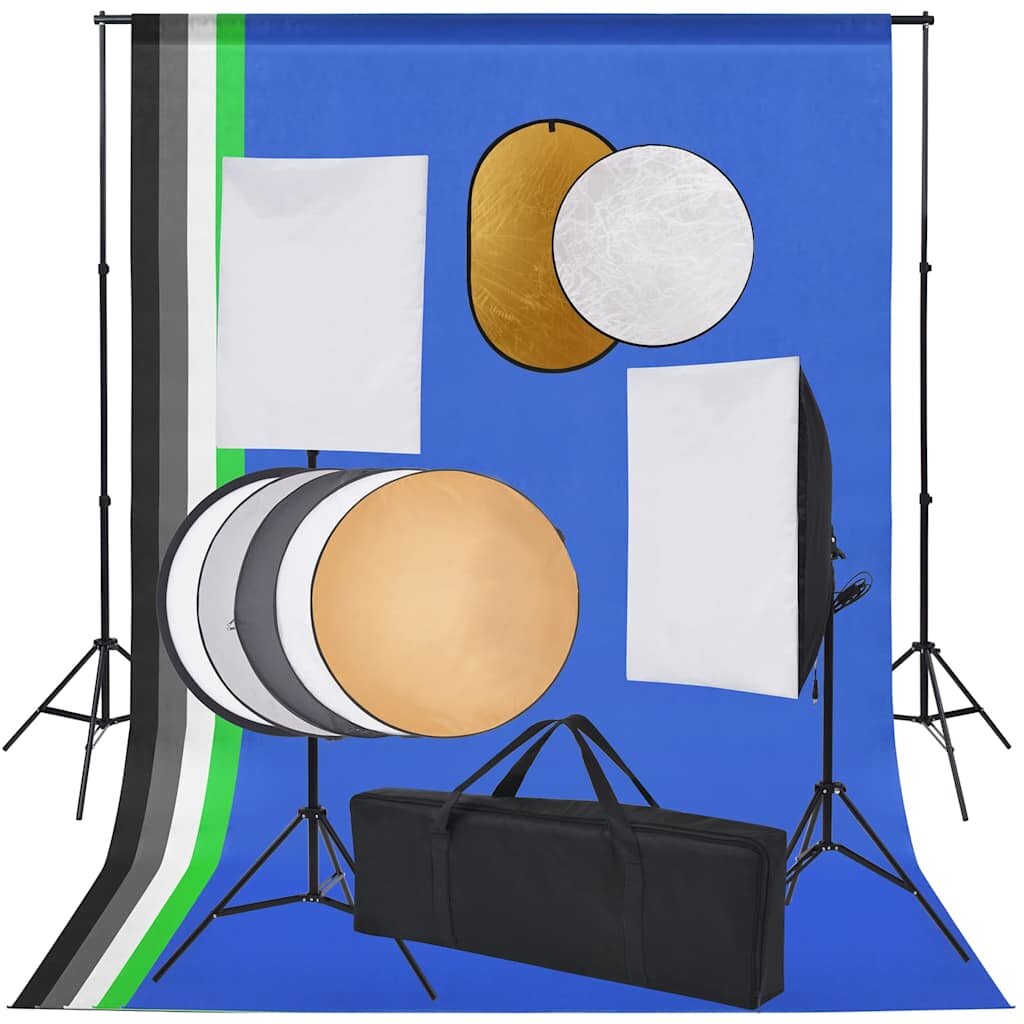 vidaXL Foto studio set se softboxy fotopozadím a odraznou deskou
