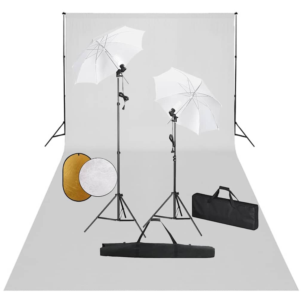 vidaXL Foto studio set se světly deštníky pozadím a odraznou deskou