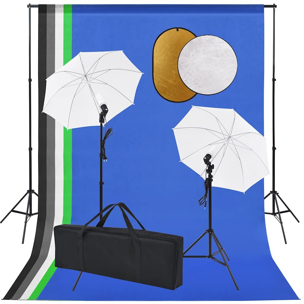 vidaXL Foto studio set se světly deštníky pozadím a odraznou deskou