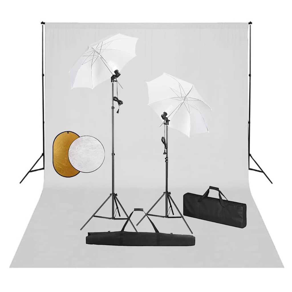 vidaXL Foto studio set se světly deštníky pozadím a odraznou deskou