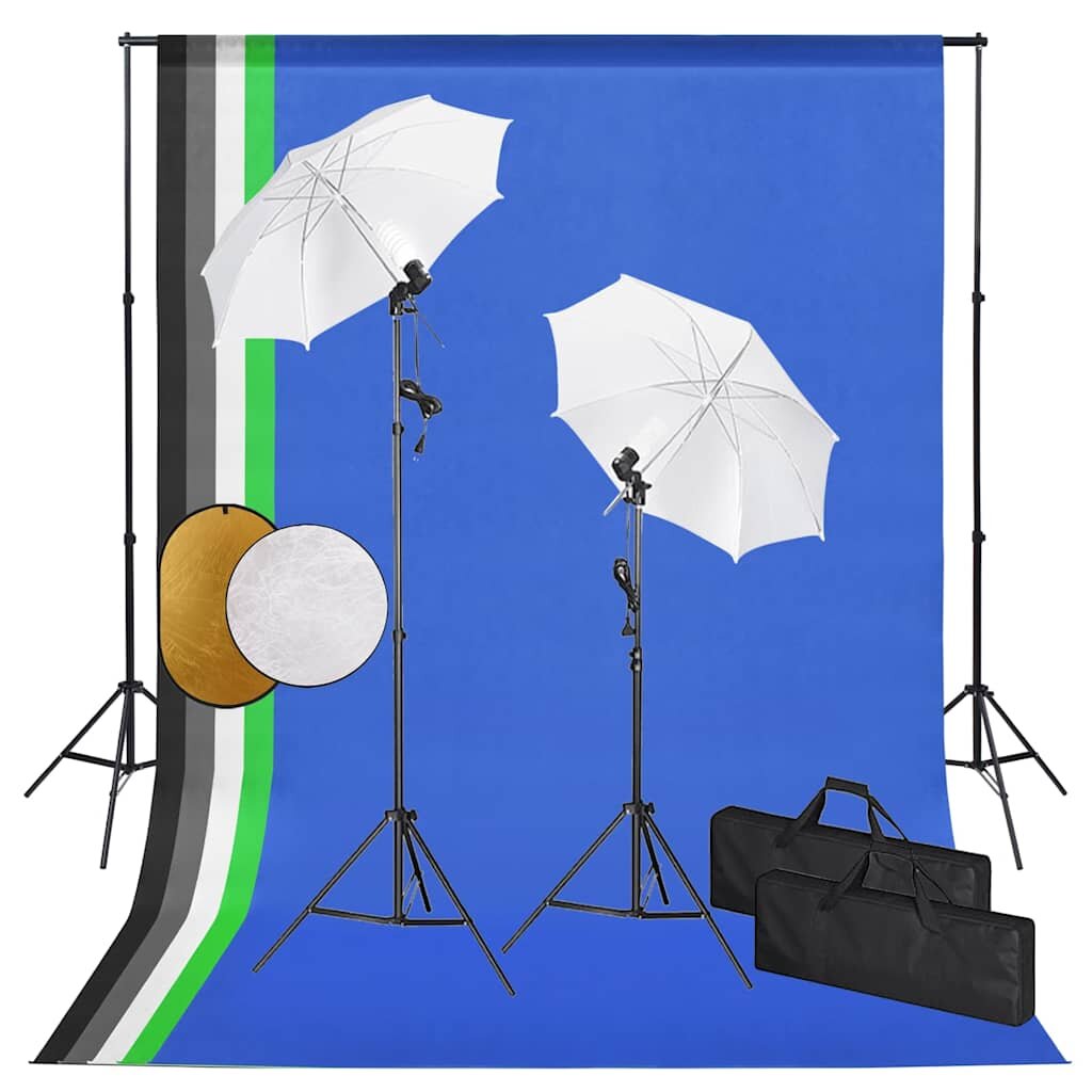 vidaXL Foto studio set se světly deštníky pozadím a odraznou deskou