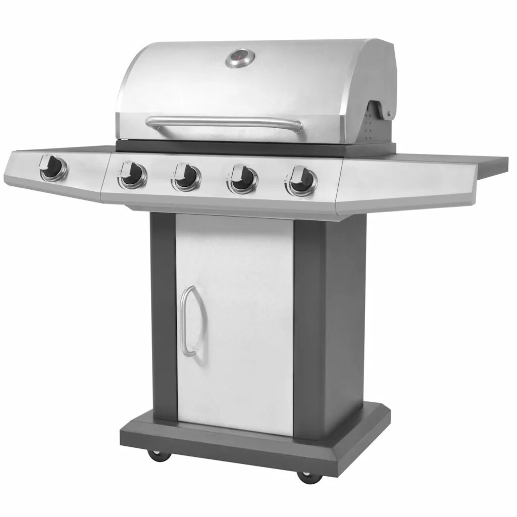 vidaXL Gril na plynové barbecue s kolem Stříbrná Ocel s kovovou hadicí