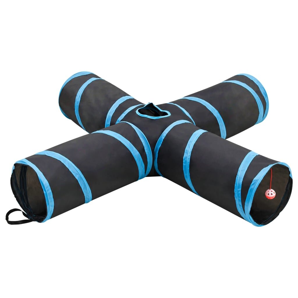 vidaXL Kočičí tunel 4cestný černý a modrý 132 cm polyester