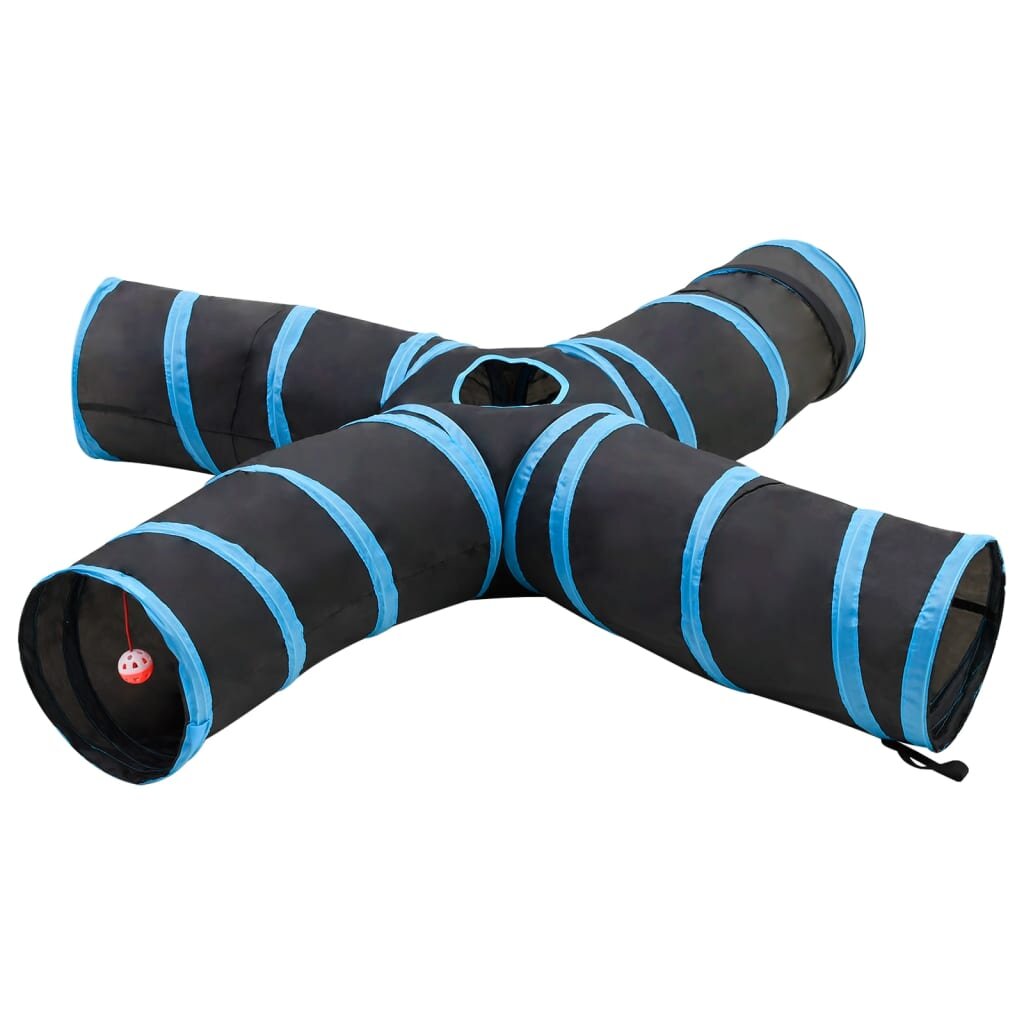 vidaXL Kočičí tunel 4cestný černý a modrý 25 cm polyester