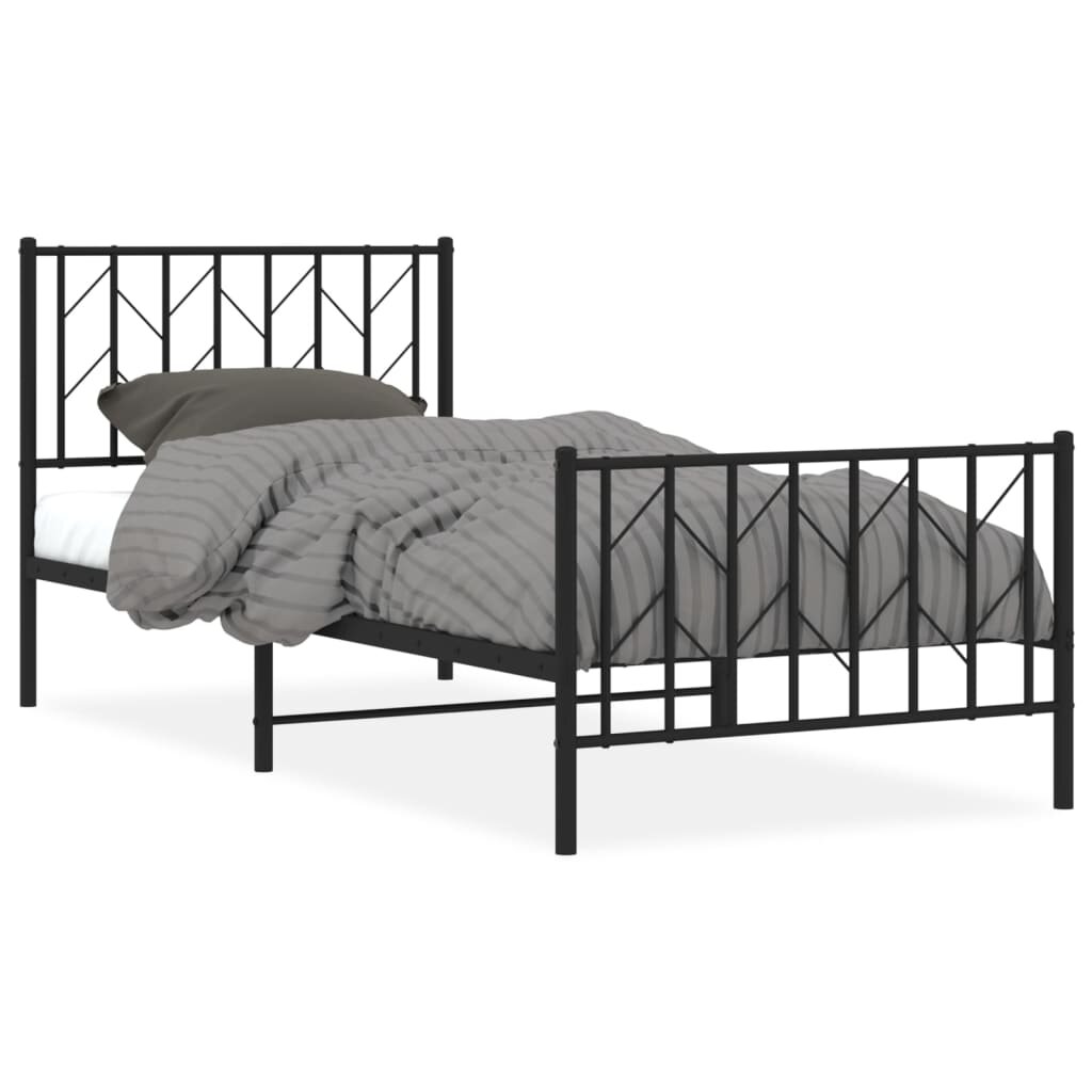 vidaXL Kovový rám postele s hlavovým a nožním čelem černý 90 x 190 cm