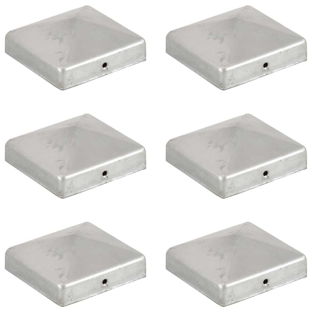 vidaXL Krytky na plotové sloupky stříška 6 ks pozinkovaný kov 81x81 mm