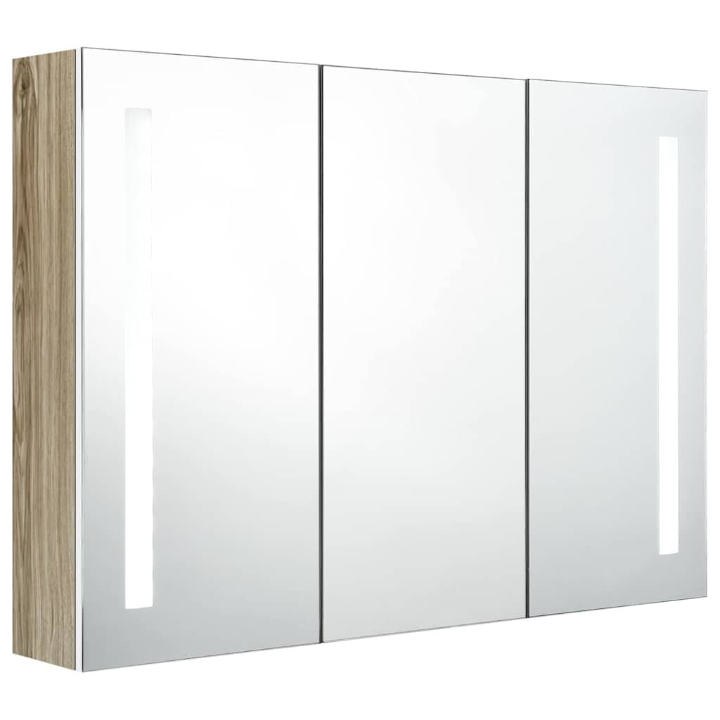 vidaXL LED koupelnová skříňka se zrcadlem 89 x 14 x 62 cm bílá a dub