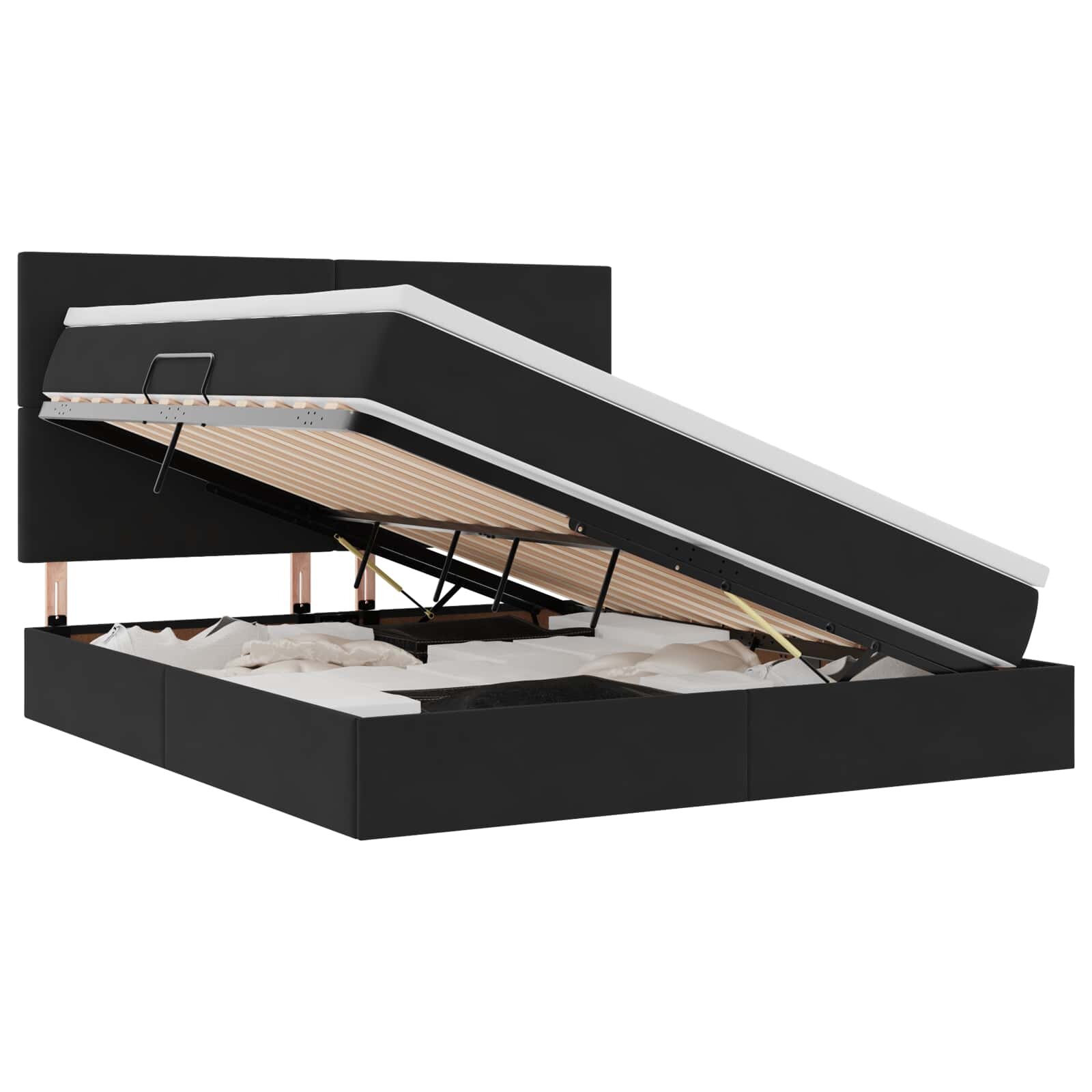vidaXL LED postel s úložným prostorem a matrací Černá 160 x 200 cm