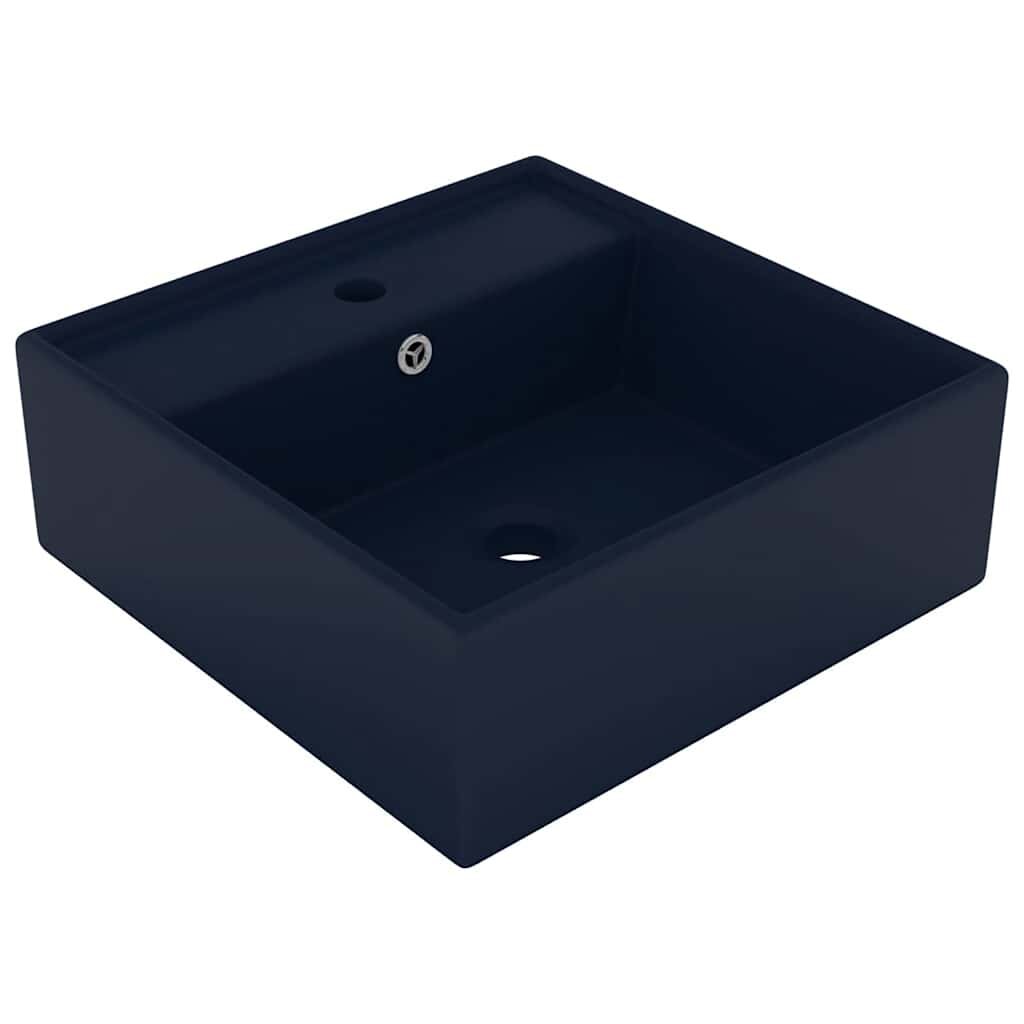 vidaXL Luxusní umyvadlo přepad čtvercové matné tmavě modré 41x41 cm