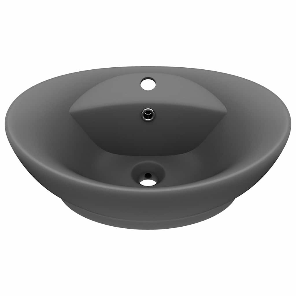 vidaXL Luxusní umyvadlo přepad oválné tmavě šedé 585 x 39 cm keramika