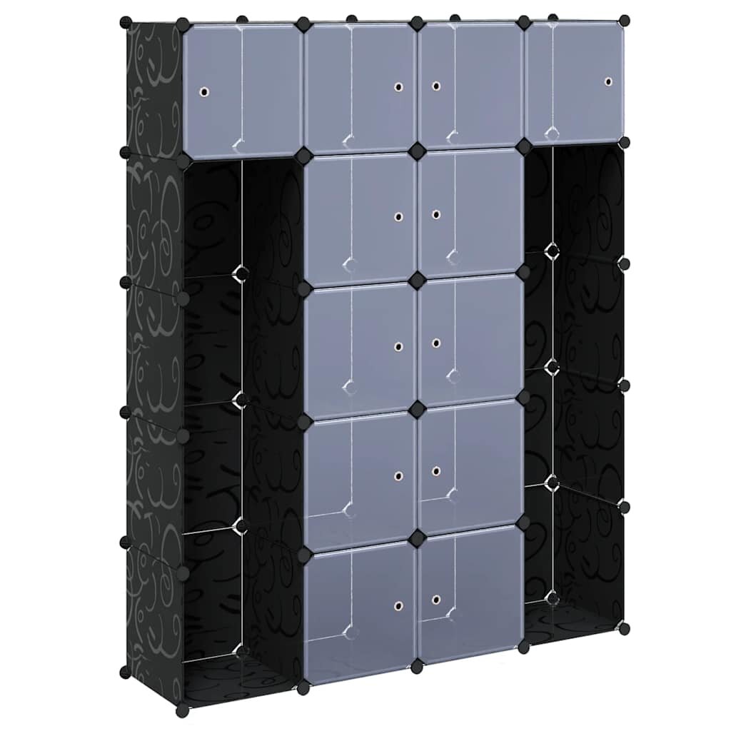 vidaXL Modulární skříň se 14 přihrádkami černobílá 37 x 146 x 1805 cm