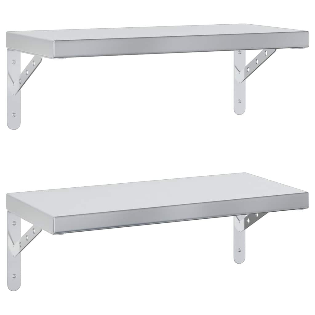 vidaXL Nástěnné police 2 ks 50 x 235 cm stříbrné nerezová ocel