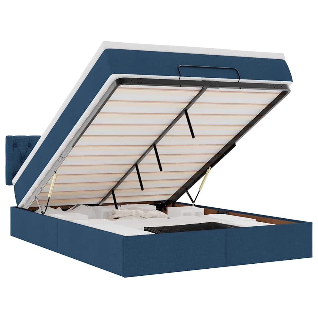 vidaXL Osmanská postel s matrací & LED modrá 140x190 cm látka