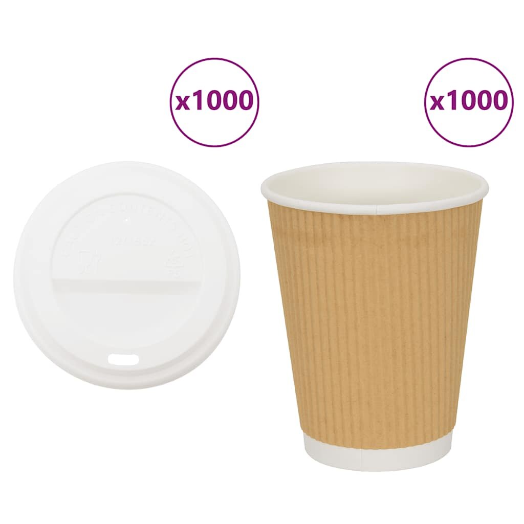 vidaXL Papírové kelímky na kávu s víčky 1000 pcs 16oz 400ml