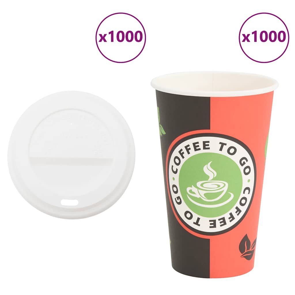 vidaXL Papírové kelímky na kávu s víčky 1000 pcs 16oz 400ml