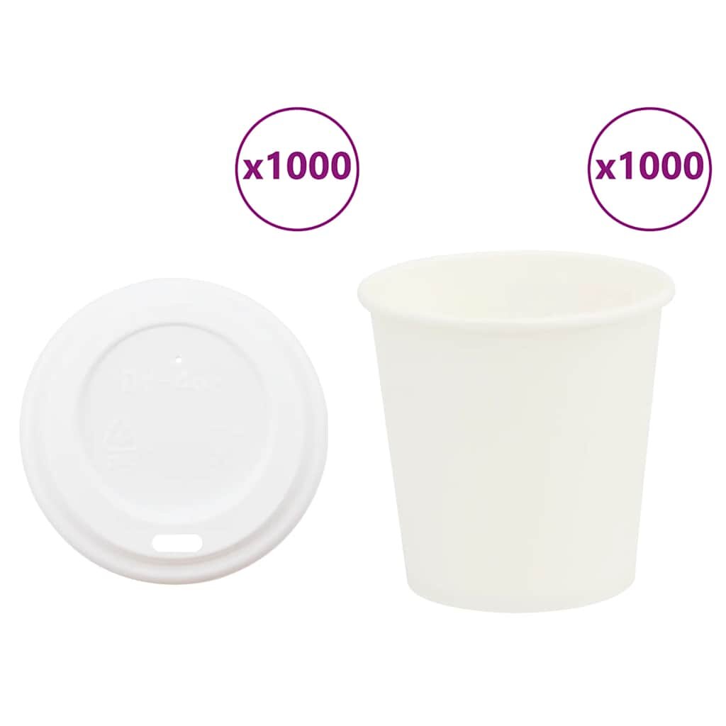 vidaXL Papírové kelímky na kávu s víčky 1000 pcs 4oz 100ml